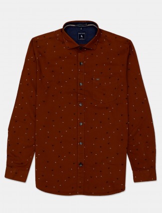 Eqiq brown printed casual mens shirt