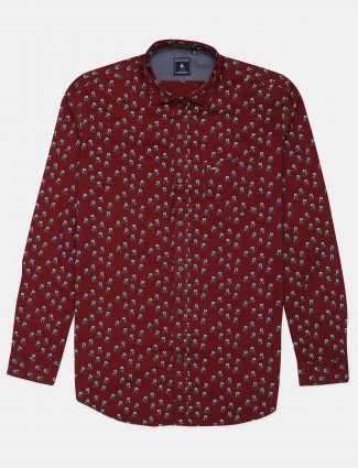 Eqiq maroon printed casual mens shirt