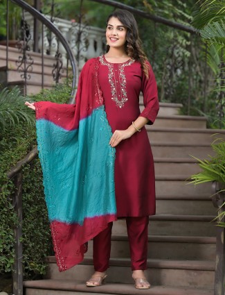 Fabulous maroon cotton kurti set