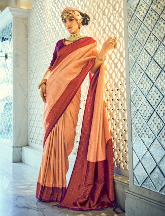 Fabulous silk saree in beige for wedding wear