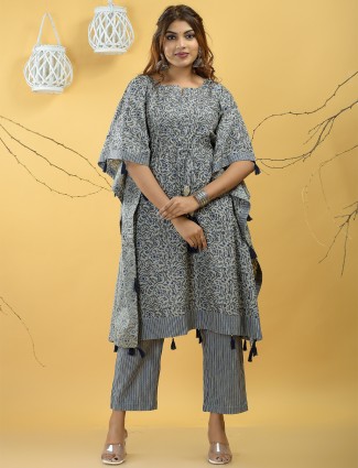 Festive functions punjabi kaftan style grey cotton pant set