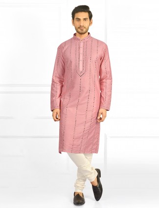 Festive wear pink kurta suit for mens in cotton