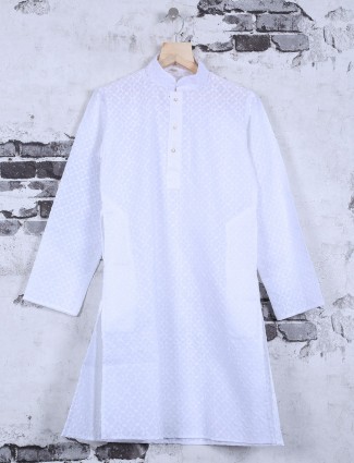 Festive wear white cotton kurta suit