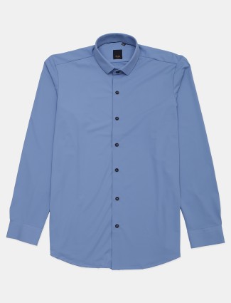 Fete blue cotton plain casual slim fit shirt
