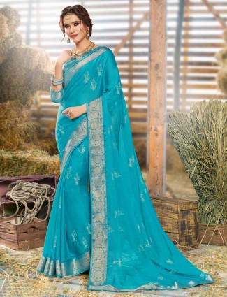 Foil zari aqua georgette sari