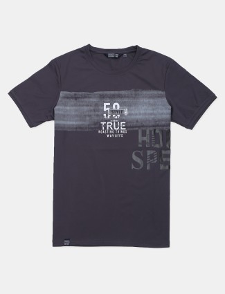 Freeze printed black cotton slim fit t shirt