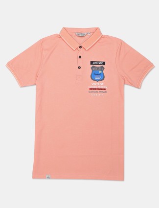 Freeze printed peach t shirt in cotton