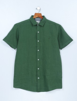 Frio linen dark green half sleeves shirt