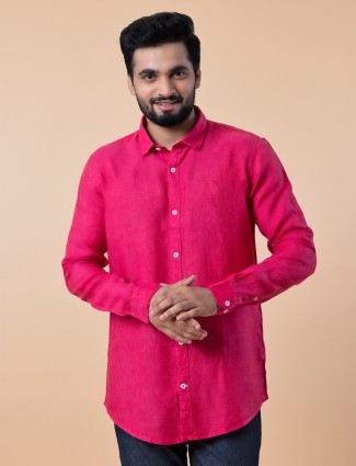 Frio dark pink plain linen shirt