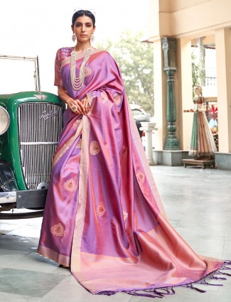 Gallant violet banarasi silk saree for wedding functions