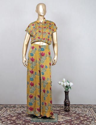 Georgette mustard yellow palazzo set for festive