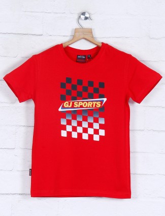 Gini and Jony red printed casual boys t-shirt