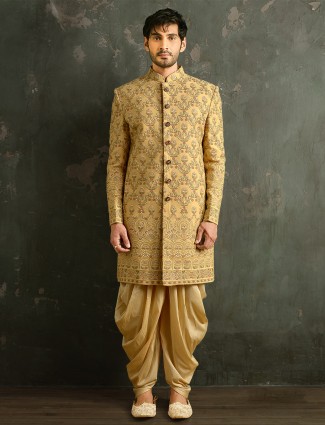 Golden tint wedding wear dhoti suit indowestern for mens