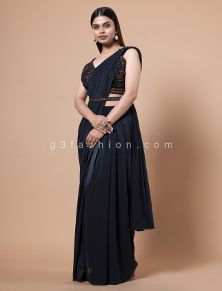 Gorgeous black lycra ready to wear saree