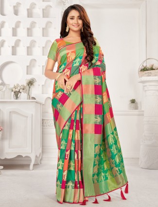 Gorgeous multicolor checked silk saree for womens