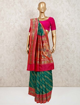Green banarasi silk wedding wear designer saree