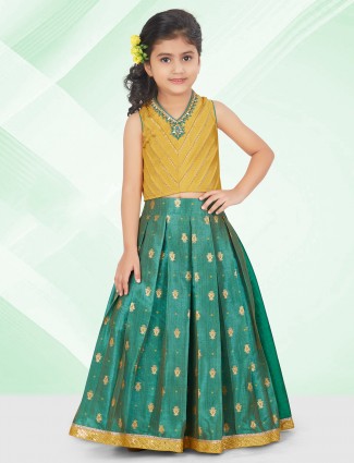 Green color cotton silk lehenga choli for girls