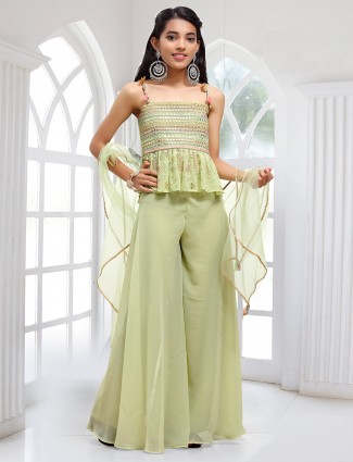 Green designer wedding wear palazzo suit for girls