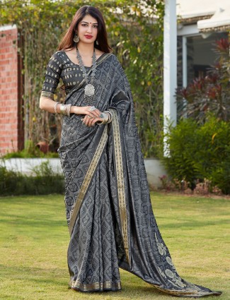 Grey banarasi silk festive wear saree for women
