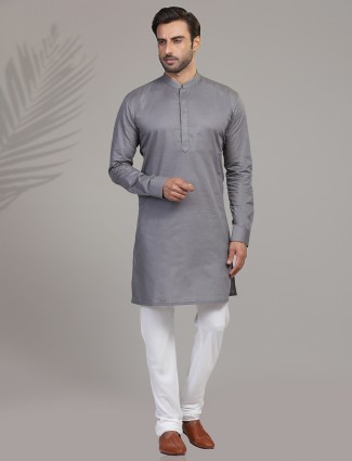 Grey cotton festive wear kurta suit