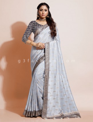 Grey dola silk wedding wear saree
