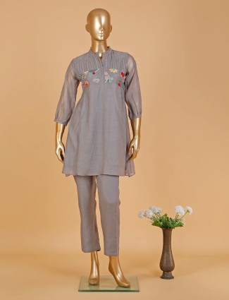 Grey embroidery cotton co ord set