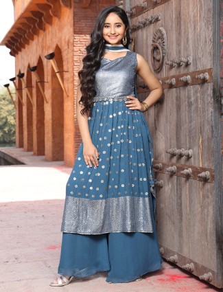 Grey georgette palazzo suit with dupatta