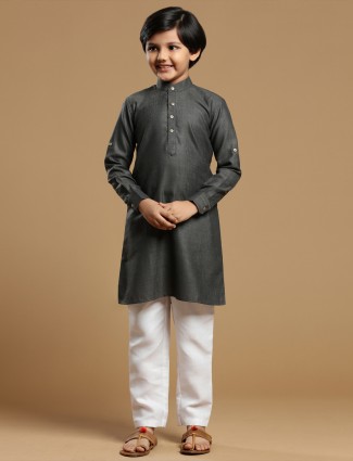 Grey hue solid cotton boys kurta suit for festivals