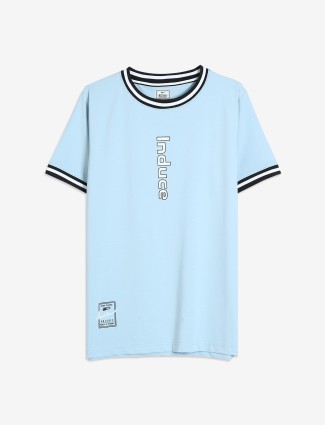 Hats Off printed cotton t shirt in sky blue