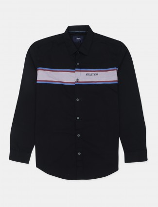 I-Real solid black casual shirt for mens