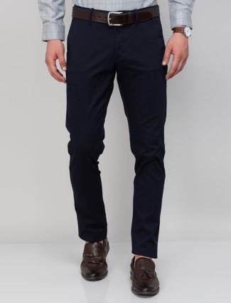 Indian Terrain dark navy brooklyn fit cotton trouser