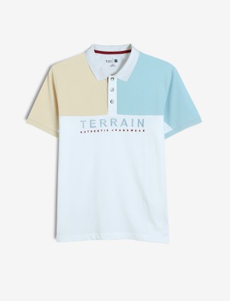 INDIAN TERRAIN sky blue cotton color block t-shirt