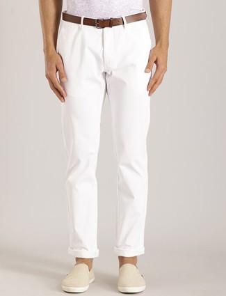Indian Terrain solid cotton trouser in white
