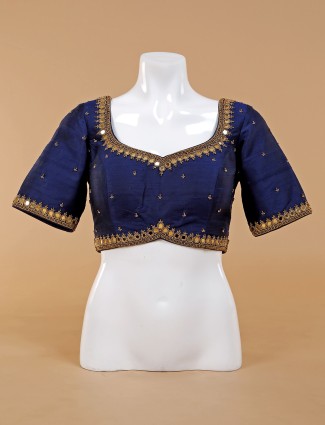 Ink blue silk ready made blouse