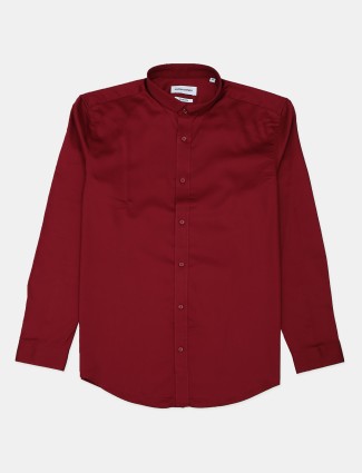 Jack&Jones maroon plain cotton hue shirt