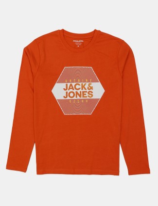 Jack&Jones printed orange cotton slim fit t shirt