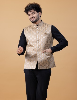 Khaki color silk texture waistcoat