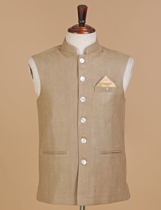 Khaki plain silk waistcoat