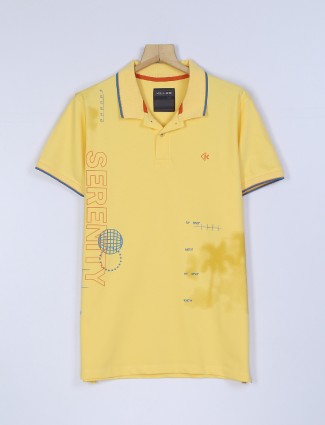 Killer yellow printed half sleeve polo t shirt