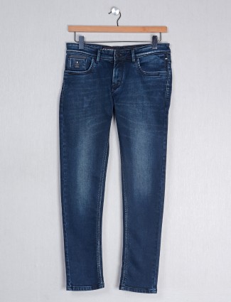 Kozzak blue casual washed slim fit denim jeans
