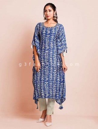 Latest blue printed cotton kurti for women