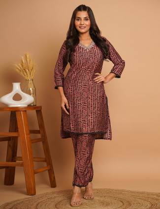 Latest brown printed silk co ord set
