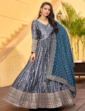 Grey printed georgette anarkali suit G3 WSS40490 G3fashion