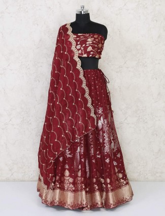Latest maroon cotton silk semi stitched wedding lehenga