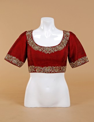 Latest maroon silk blouse