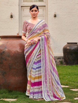 Latest multi color organza festive saree
