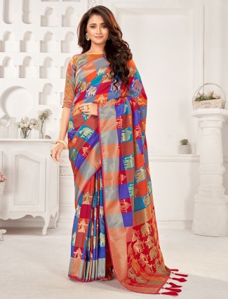 Latest Multicolor checked silk saree for wedding event