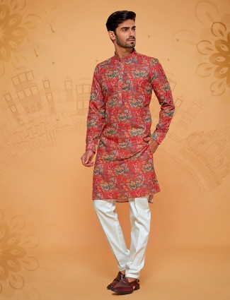 Latest orange linen cotton kurta suit