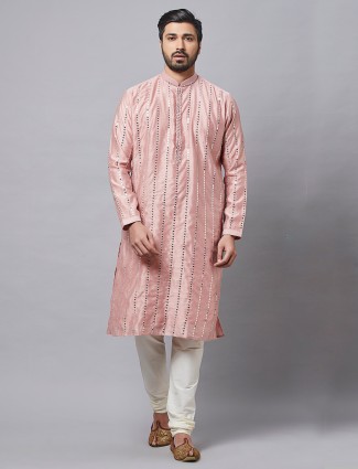 Latest peach color festive wear kurta set for mens