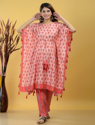 Latest peach printed festive ceremony punjabi style pant suit